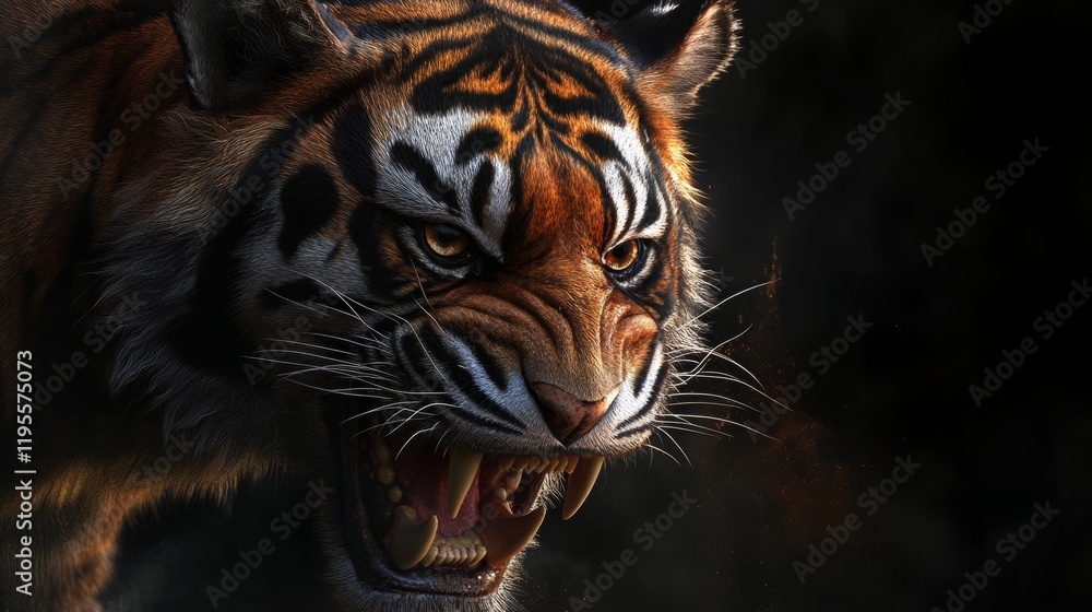 Big cat in anger – realistic tiger grin Big cat in anger – realistic tiger grin