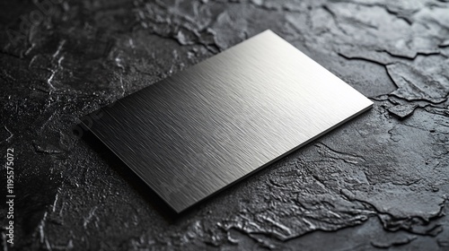 Brushed metal business card mockup on dark stone