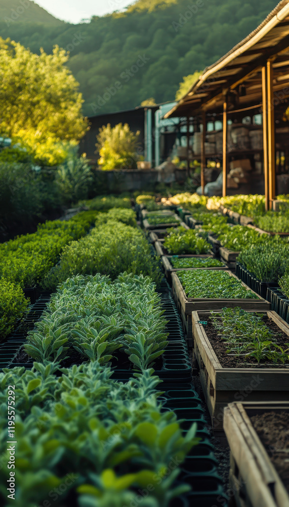 serene herbal garden filled with vibrant plants and greenery serene herbal garden filled with vibrant plants and greenery