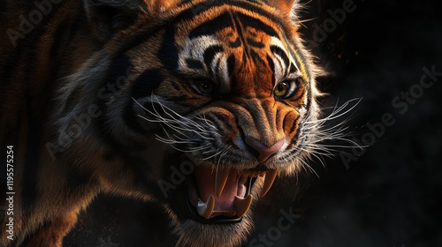 Growling tiger on a black background – power and savagery in one frame