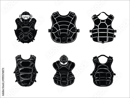 Baseball Catcher Chest Protector Silhouettes - Sports Gear Vector Icons