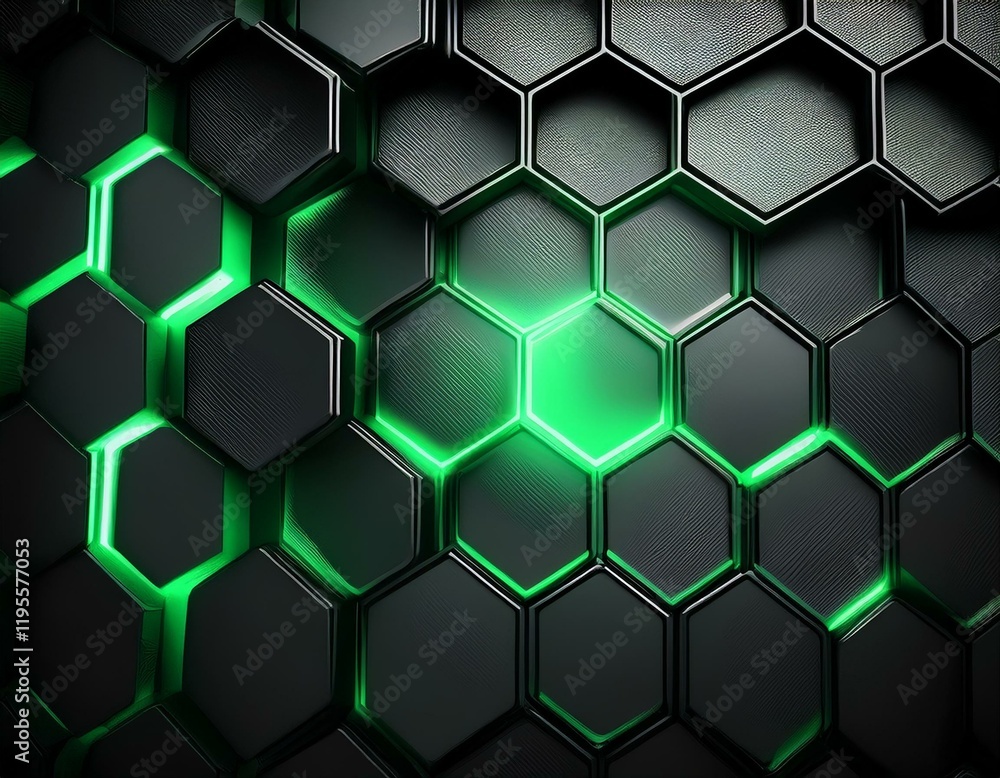dark hexagon background and green light dark hexagon background and green light
