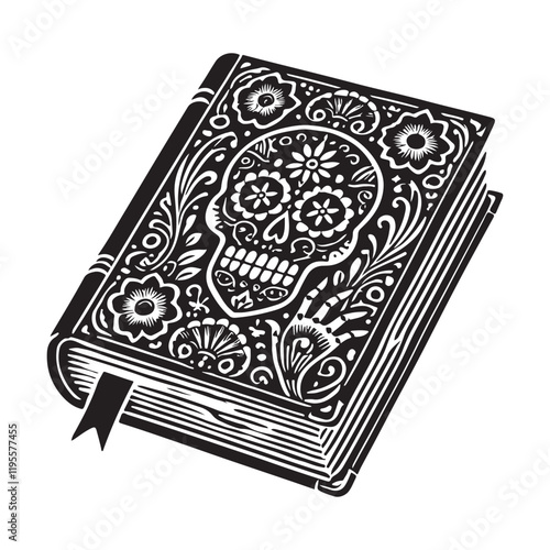 The Book of the Dead Silhouette Vector Illustration, Solid White Background.