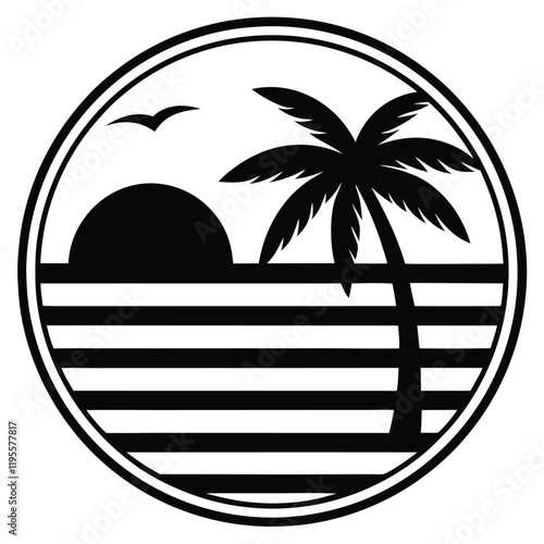 A summer holiday silhouette on retro stipe background.