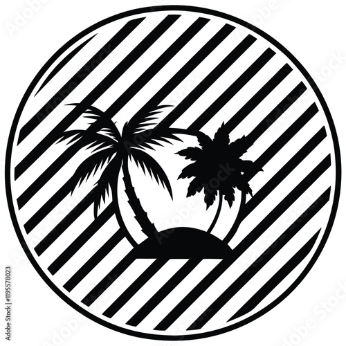 A summer holiday silhouette on retro stipe background.