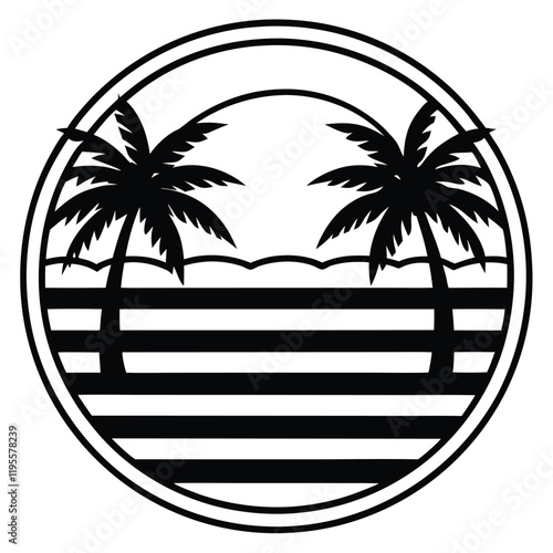 A summer holiday silhouette on retro stipe background.