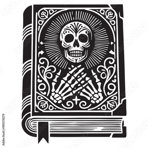 The Book of the Dead Silhouette Vector Illustration, Solid White Background.