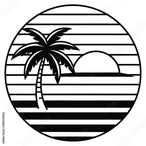 A summer holiday silhouette on retro stipe background.