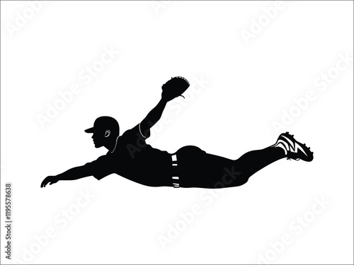 Baseball Fielder Diving Catch Silhouette Clipart