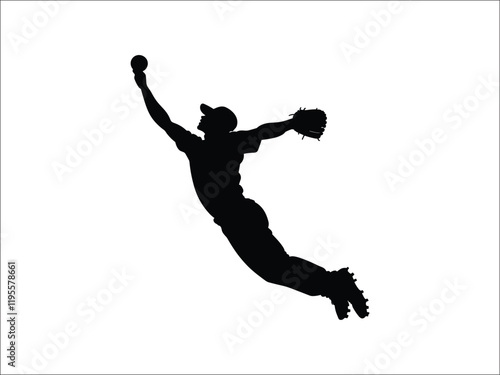 Baseball Fielder Diving Catch Silhouette Clipart