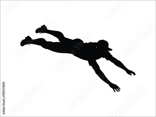 Baseball Fielder Diving Catch Silhouette Clipart