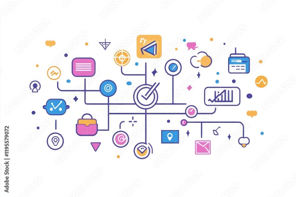 modern marketing network with flowing gradient line icons in space modern marketing network with flowing gradient line icons in space