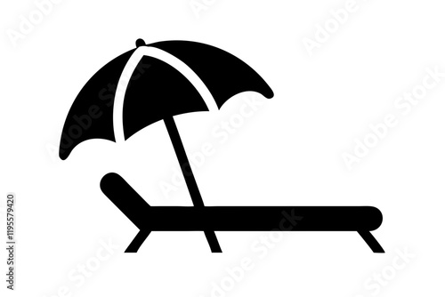Beach Chair and Umbrella Silhouette on White Background