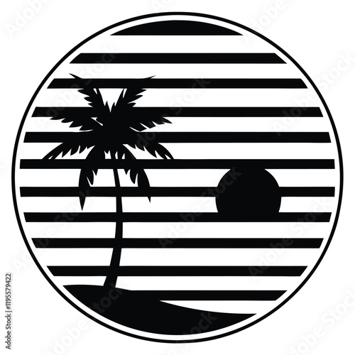A summer holiday silhouette on retro stipe background.