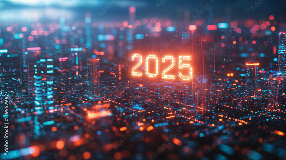 A futuristic digital concept showcasing the year A futuristic digital concept showcasing the year