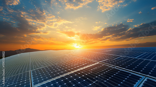 A solar farm in a vast desert generating renewable energy