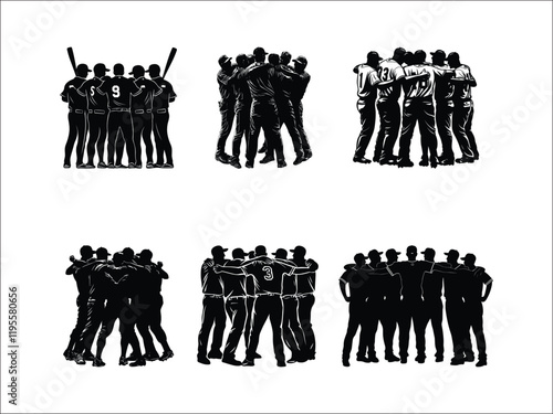 Baseball Team Victory Huddle Silhouette Art