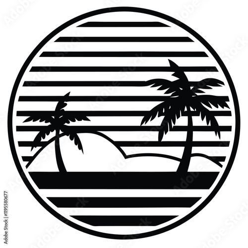A summer holiday silhouette on retro stipe background.