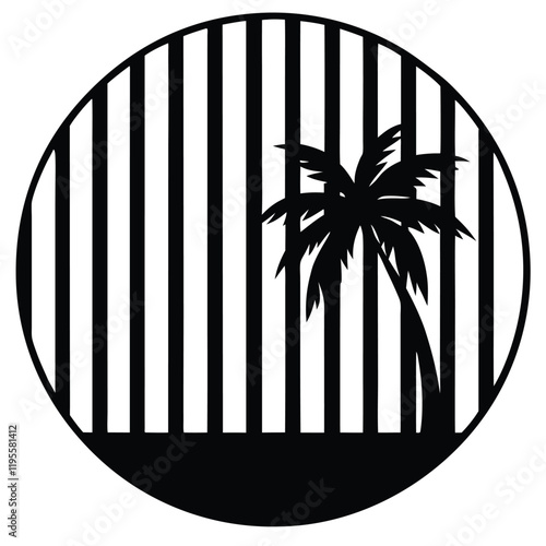 A summer holiday silhouette on retro stipe background.