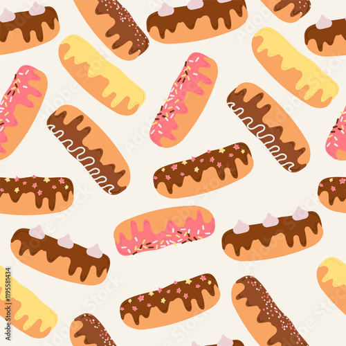 Seamless pattern eclair hand drawn