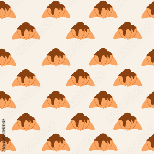 Seamless pattern of croissants with chocolate hand drawn