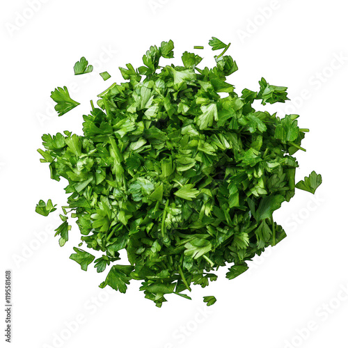 Pile of Chopped fresh Parsley white background photo