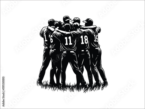 Baseball Team Victory Huddle Silhouette Art