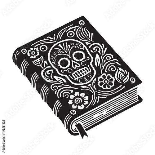 The Book of the Dead Silhouette Vector Illustration, Solid White Background.