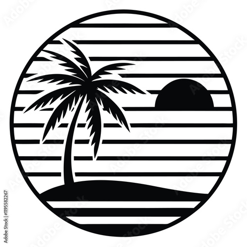 A summer holiday silhouette on retro stipe background.