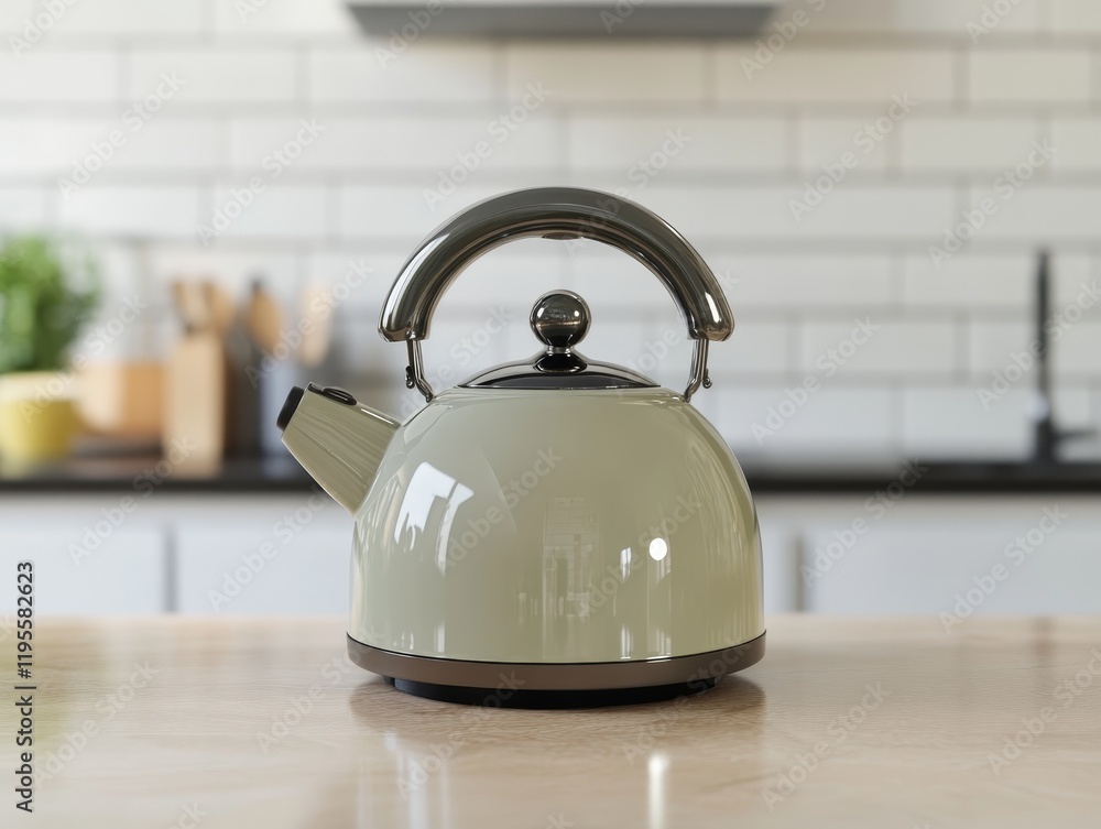 A stylish kettle on a kitchen countertop, ready for boiling water. A stylish kettle on a kitchen countertop, ready for boiling water.