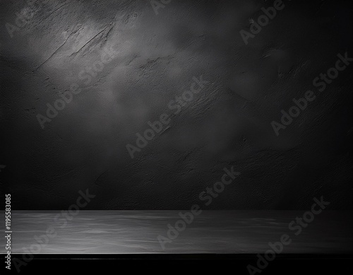 empty black table top with dark concrete rough background subtle lighting