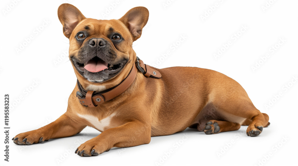 Obraz premium Smiling French bulldog lying on a white background