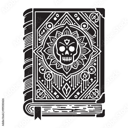 The Book of the Dead Silhouette Vector Illustration, Solid White Background.
