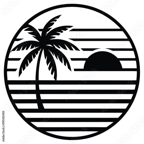 A summer holiday silhouette on retro stipe background.