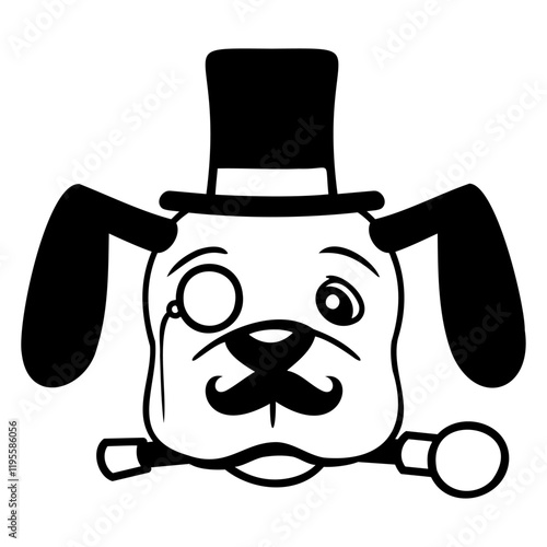 Dog Mr. Sir Top Hat Monocle Glasses Rich Gentleman Design Lover Art Vector Illustration Card T-Shirt Poster Sticker Graphic Print Decorative Drawing Isolated Logo Decoration Symbol Creative Cool Style