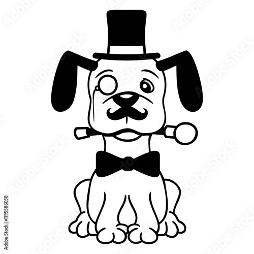 Dog Mr. Sir Top Hat Monocle Glasses Rich Gentleman Design Lover Art Vector Illustration Card T-Shirt Poster Sticker Graphic Print Decorative Drawing Isolated Logo Decoration Symbol Creative Cool Style