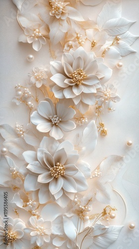 Creamy blossoms and pearls art, decorative, design element, background for wedding invitations