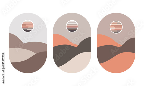 Vector illustration. Abstract landscapes with warm gradients. The main colors are beige, pink, brown. Minimalist style.