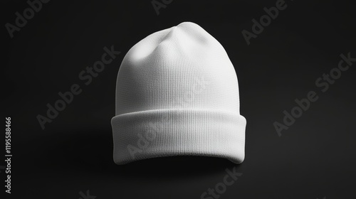 White knit beanie hat isolated on black background. (2) photo