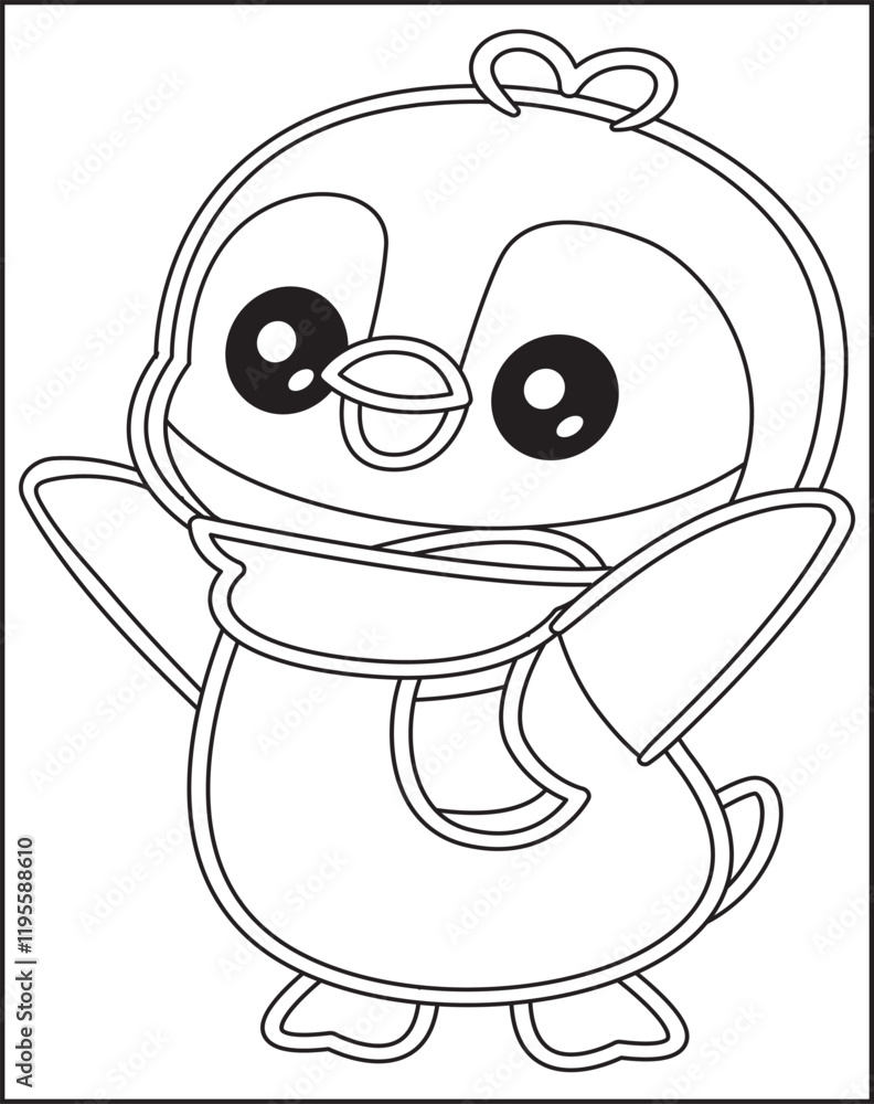 Obraz premium Cute penguin ice skating outline coloring page. Christmas and Winter Illustration