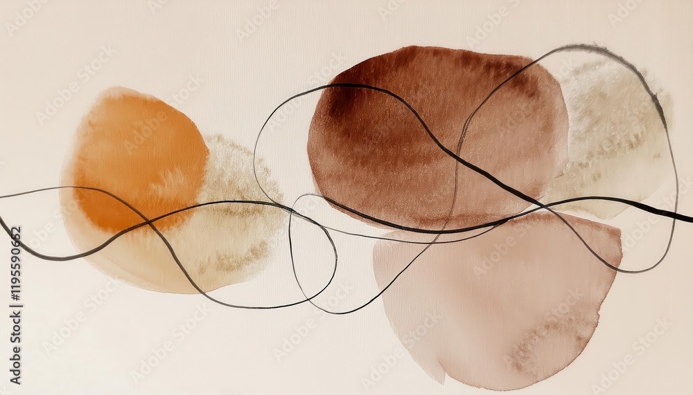 abstract watercolor composition with earthy tones and fluid black lines, ideal for modern minimalist decor or creative banner wallpaper branding abstract watercolor composition with earthy tones and fluid black lines, ideal for modern minimalist decor or creative banner wallpaper branding