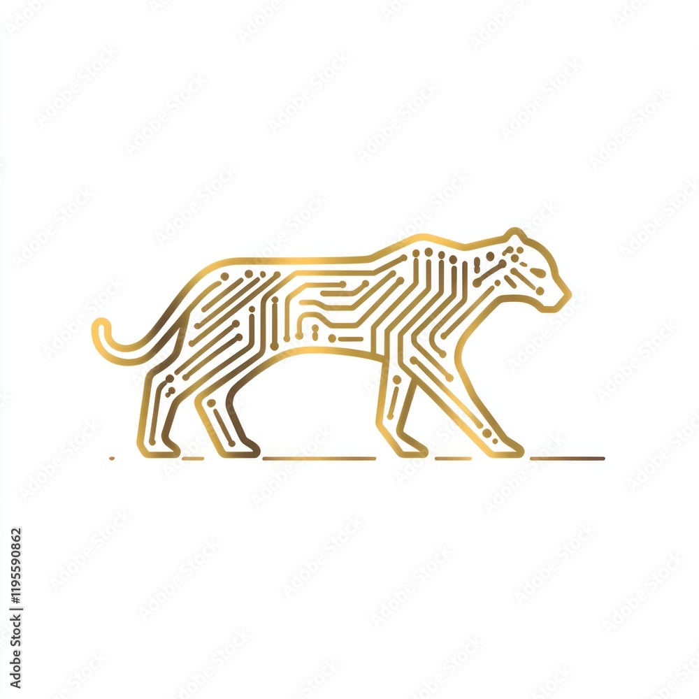 Fototapeta premium Gold Circuit Board Jaguar Silhouette