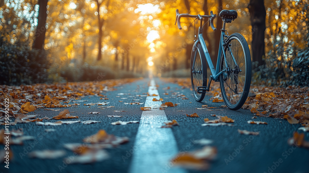 Minimalist icon of a bicycle and walking path, symbolizing eco-friendly commuting. Bright lighting, contrast