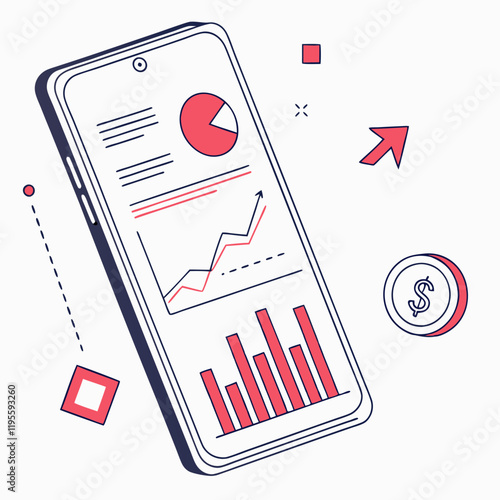 Vector of a smartphone with a finance app and chart data