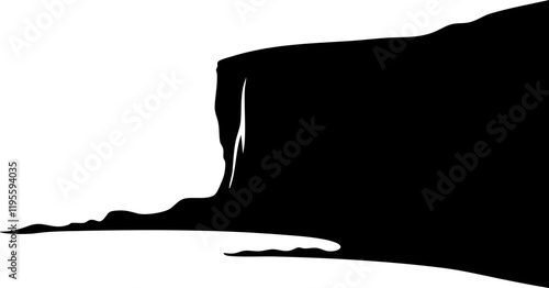Minimalist Vector Illustration of a Waterfall Silhouette on a White Background, Ideal for Nature and Travel Designs