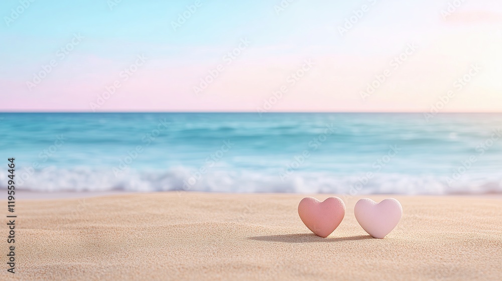 Romantic Red Heart Stones on Sandy Beach, minimalist love concept and symbolic heart design Romantic Red Heart Stones on Sandy Beach, minimalist love concept and symbolic heart design