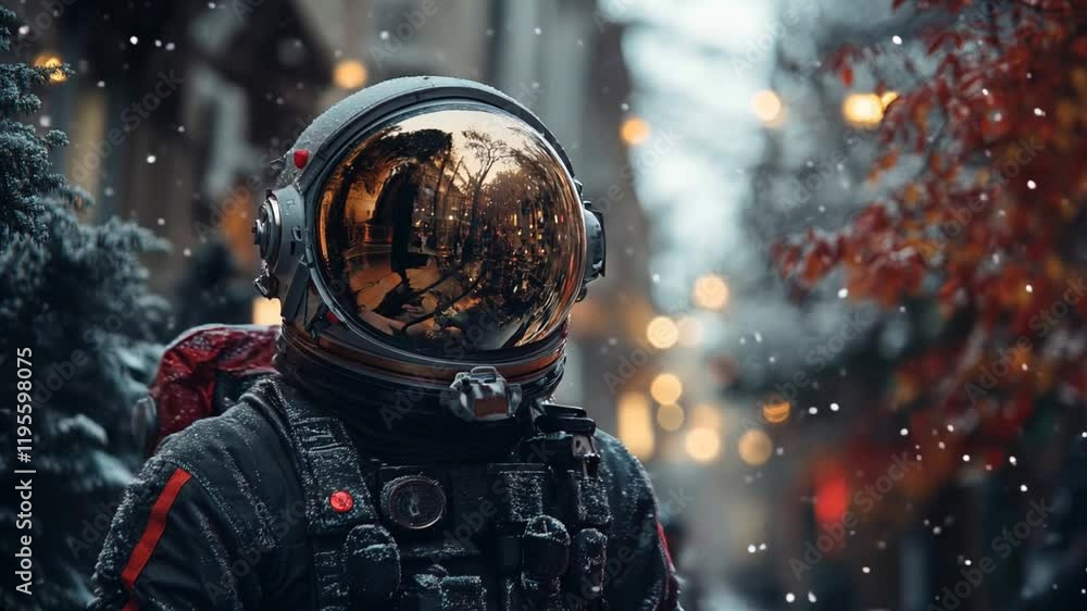 Astronaut Helmet Reflecting Lights in a Futuristic Setting Astronaut Helmet Reflecting Lights in a Futuristic Setting