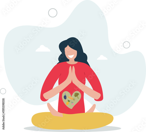 Gut health importance for stomach flora and digestion .Microorganism and bacteria balance in colon, bowel, belly.flat characters.