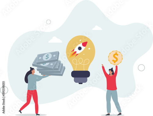 Venture capital as private equity and investors finances.Start up company capital growth from crowdfunding money raising.flat characters.