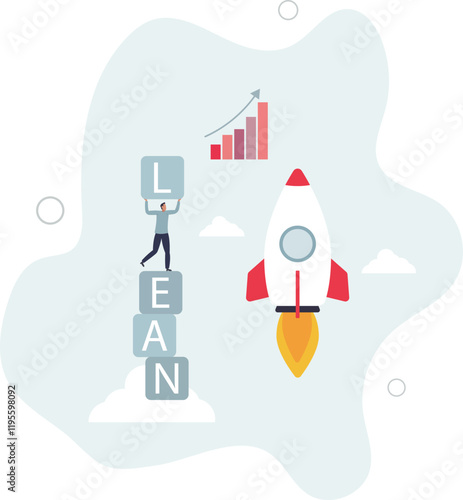 Lean startup using agile methodology to manage company for fast deliver or launch product.flat characters.